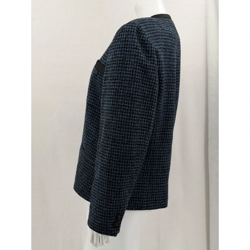 Vintage Lizwear Liz Claiborne Blazer Womens 12 Blue Black‎ Wool Tweed Academia